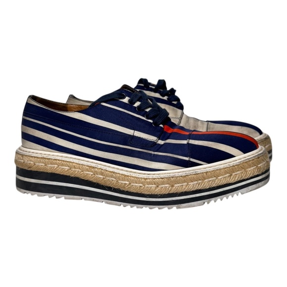 PRADA Striped Platform Creeper Oxford- Black / White / Red 8 US / 38.5 - Picture 1 of 15